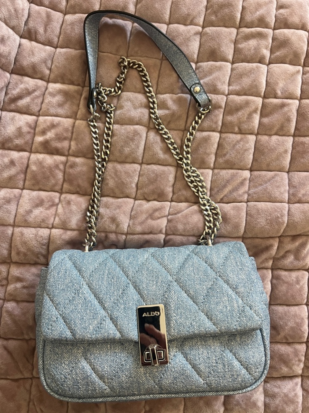 Aldo Quilted Light Blue Chain Strap Shoulder Bag